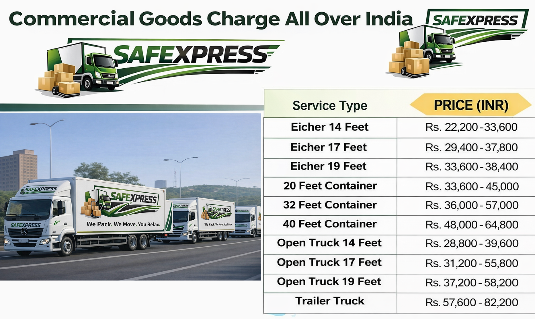 Commercial shifting pricing and service information